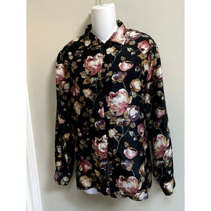 Vintage• Rare• Stunt 100%Silk Floral Button Front‎ Top Shirt Blouse~MP